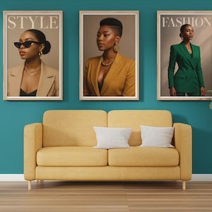 Boss Woman Fashion Print Set – 3-Piece Black Girl Digital Wall Art Trio, Melanin Editorial Aesthetic Download