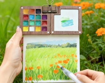 15 colors travel set portable paint box, Folding Magnetic Watercolor Box,Watercolor Supplies, Painter Gifts, Painting Accessories, Gift her