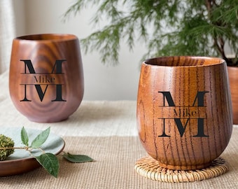 Personalized Whiskey Cup–Custom Engraved Wooden Bourbon Tumbler|Groomsmen Gift, Whiskey Lover Gift for Him, Rustic Barware,Father’s Day Gift