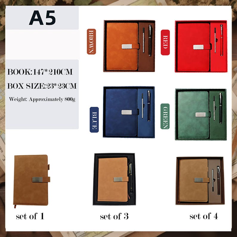 Custom Engraved Leather Journal Set With Pen, Personalized Notebook Etsy