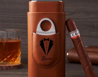 Personalisierte Zigarrenetui, Leder Zigarrenhalter mit Cutter, Zigarren Reiseetui, Groomsmen Geschenke, Geschenk für Papa Ehemann Geschenk für ihn