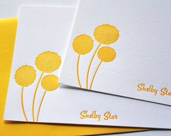 Personalized Letterpress Stationery Craspedia Honey Gold