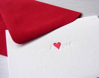 Letterpress Love Cards i love you with red heart folded cards