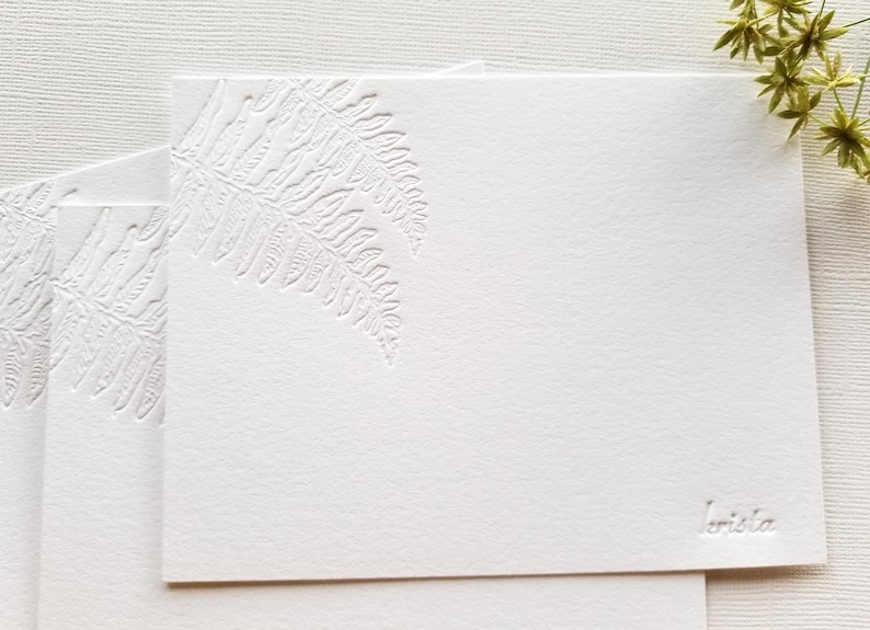 Personalized Letterpress Stationery Kupukupu Fern Botanical Blind Debossed image 2