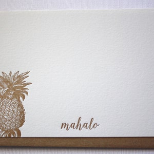 Pineapple Letterpress Thank You Cards Aloha Mahalo Copper Gold image 3