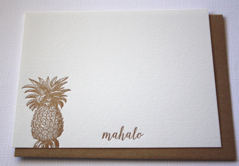 Pineapple Letterpress Thank You Cards Aloha Mahalo Copper Gold image 3