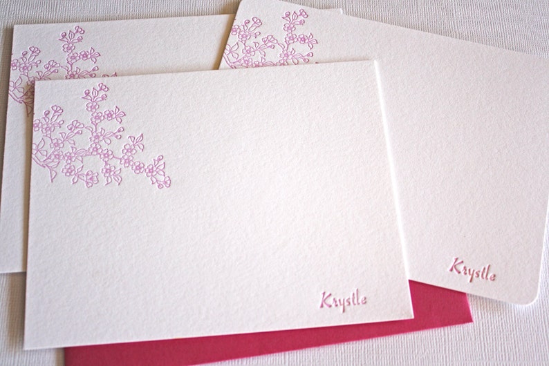 Personalized Letterpress Stationery Cherry Blossoms Spring Pink image 2