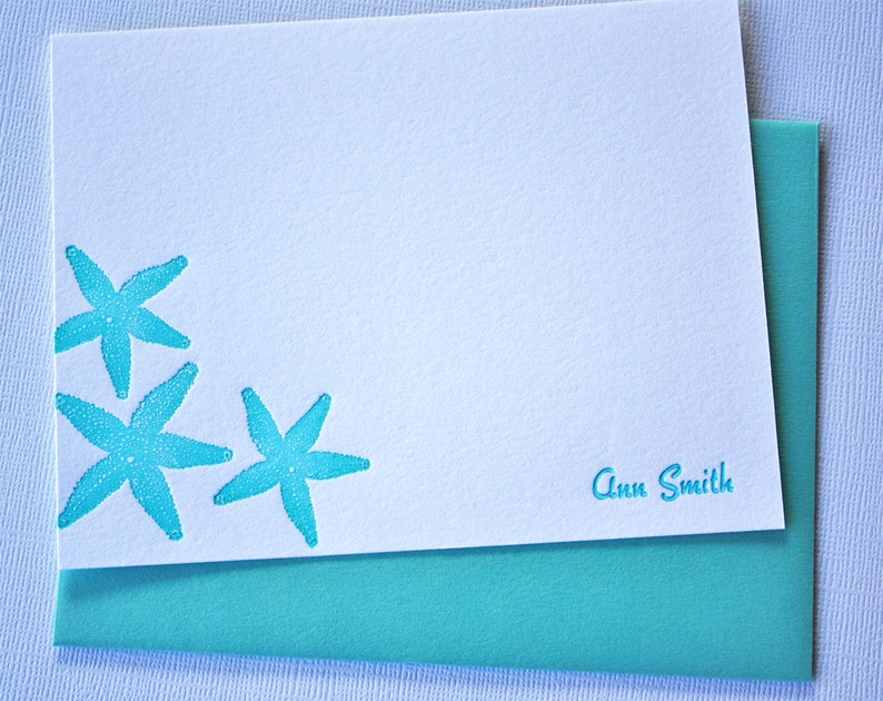 Personalized Starfish Letterpress Stationery Aqua Blue Cards image 4