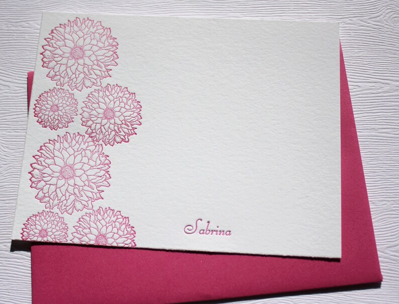 Dahlia Personalized Letterpress Stationery Fuchsia Pink Script Font