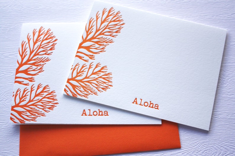 Ocean Coral Letterpress Folded Cards Aloha Mahalo image 3