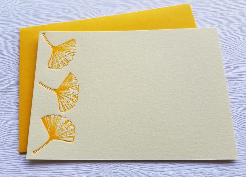 Golden Ginkgo Letterpress Stationery Note Cards image 3