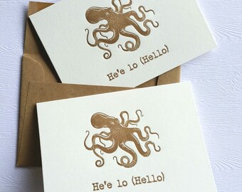 Hello Octopus He'e  Letterpress Cards Stationery Set