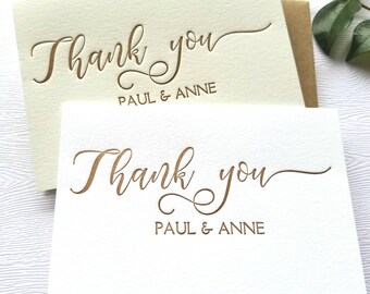 Personalized Wedding Thank You Cards Letterpress Rose Gold