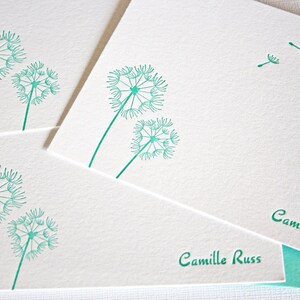 Personalized Letterpress Stationery Dandelions Teal Blue image 3