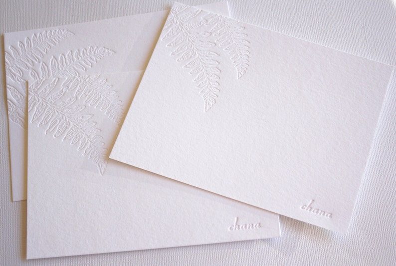 Personalized Letterpress Stationery Kupukupu Fern Botanical Blind Debossed image 6