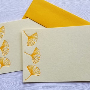 Golden Ginkgo Letterpress Stationery Note Cards image 1