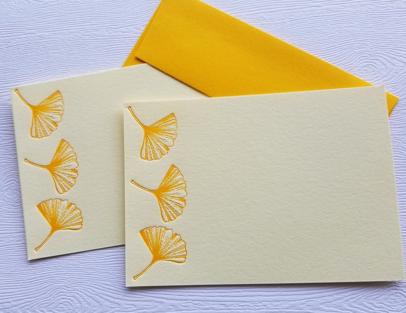 Golden Ginkgo Letterpress Stationery Note Cards image 1