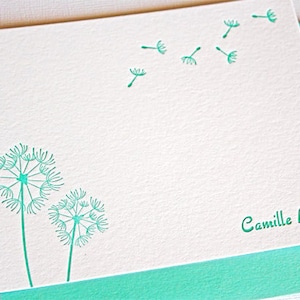 Personalized Letterpress Stationery Dandelions Teal Blue image 1