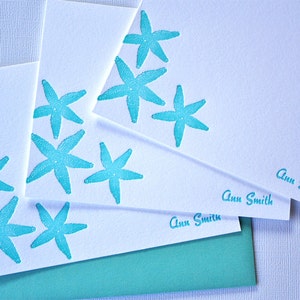 Personalized Starfish Letterpress Stationery Aqua Blue Cards image 5