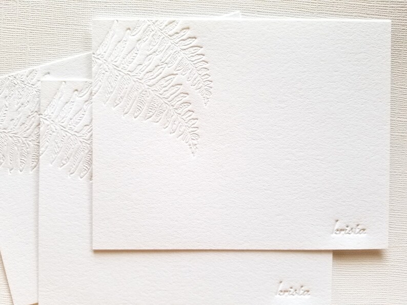 Personalized Letterpress Stationery Kupukupu Fern Botanical Blind Debossed image 3