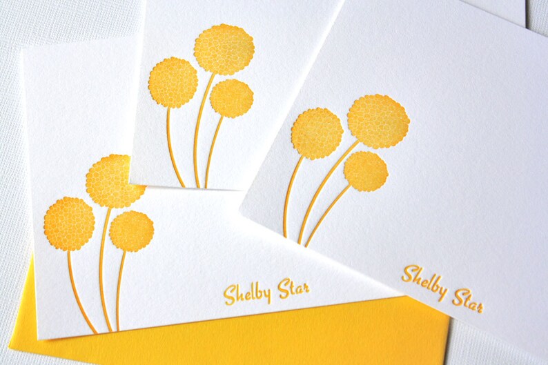 Personalized Letterpress Stationery Craspedia Honey Gold