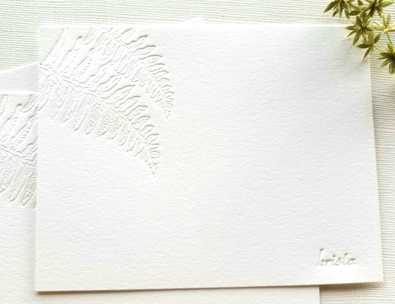 Personalized Letterpress Stationery Kupukupu Fern Botanical Blind Debossed image 1