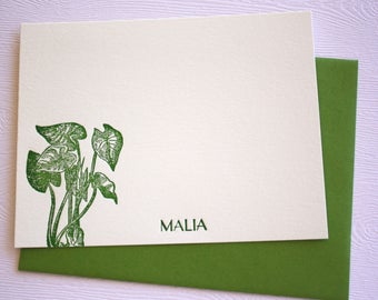 Personalized Letterpress Stationery  Kalo Taro Forest Green