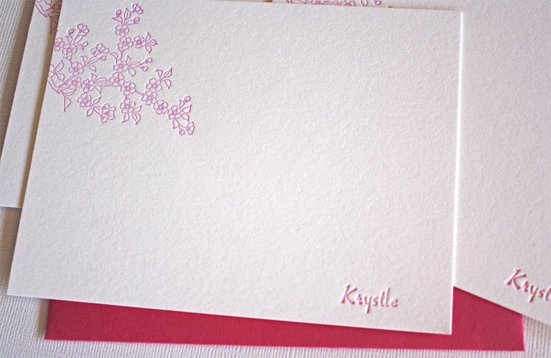 Personalized Letterpress Stationery Cherry Blossoms Spring Pink image 3