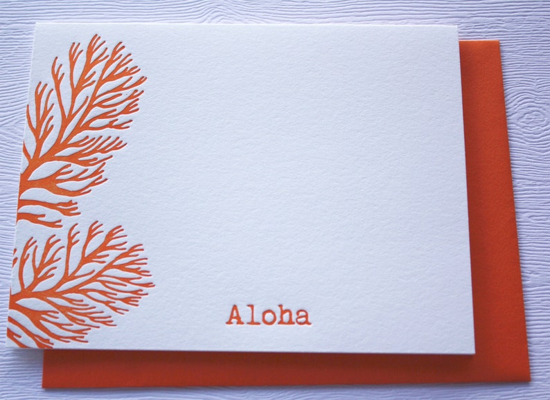 Ocean Coral Letterpress Folded Cards Aloha Mahalo image 2