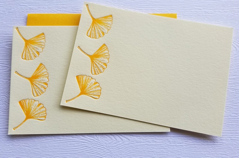 Golden Ginkgo Letterpress Stationery Note Cards image 5