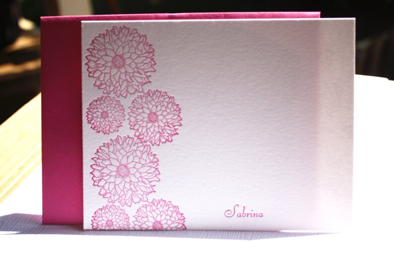 Dahlia Personalized Letterpress Stationery Fuchsia Pink Script Font