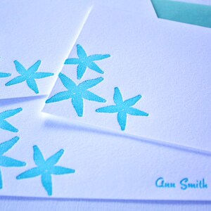 Personalized Starfish Letterpress Stationery Aqua Blue Cards image 3