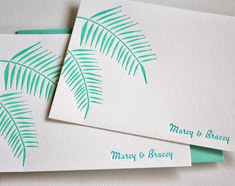 Personalized Letterpress Stationery Hawaii Palm Leaves Ocean Blue