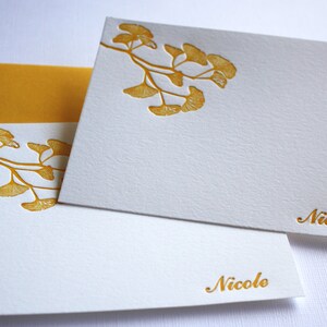 Golden Ginkgo Leaves Personalized Letterpress Stationery Mother's Day Gift image 3