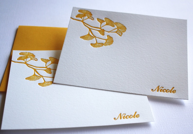 Golden Ginkgo Leaves Personalized Letterpress Stationery Mother's Day Gift image 3