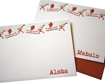 Letterpress Stationery Hawaiian Paddlers Petroglyph