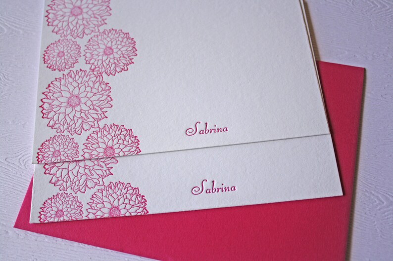 Dahlia Personalized Letterpress Stationery Fuchsia Pink Script Font