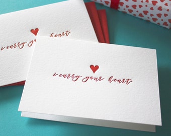 Letterpress Love Cards i carry your heart folded set