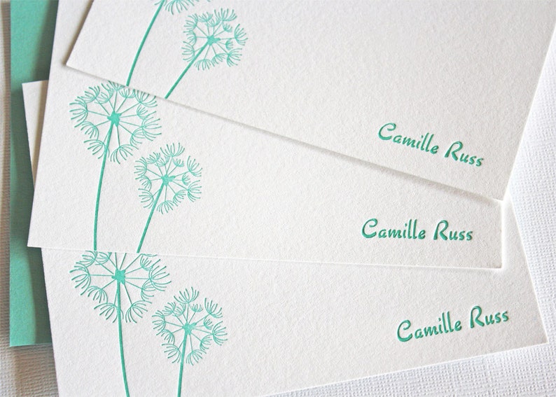 Personalized Letterpress Stationery Dandelions Teal Blue image 5