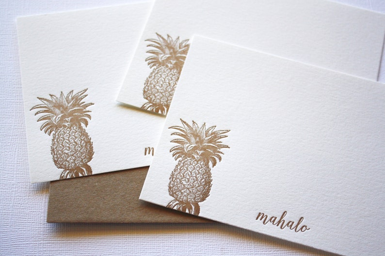 Pineapple Letterpress Thank You Cards Aloha Mahalo Copper Gold image 2