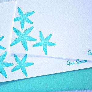 Personalized Starfish Letterpress Stationery Aqua Blue Cards image 1
