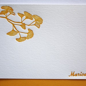 Golden Ginkgo Leaves Personalized Letterpress Stationery Mother's Day Gift image 2