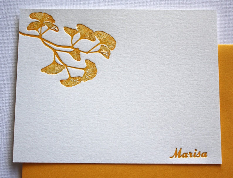 Golden Ginkgo Leaves Personalized Letterpress Stationery Mother's Day Gift image 2