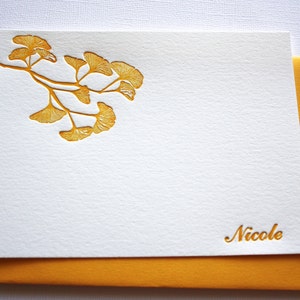 Golden Ginkgo Leaves Personalized Letterpress Stationery Mother's Day Gift image 4