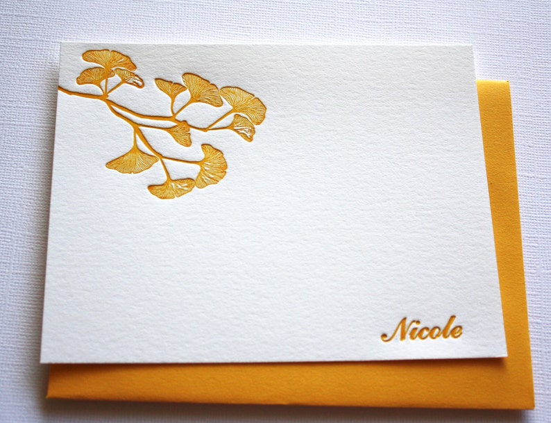 Golden Ginkgo Leaves Personalized Letterpress Stationery Mother's Day Gift image 4