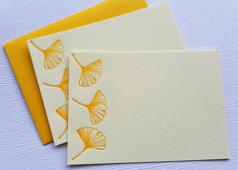 Golden Ginkgo Letterpress Stationery Note Cards image 2