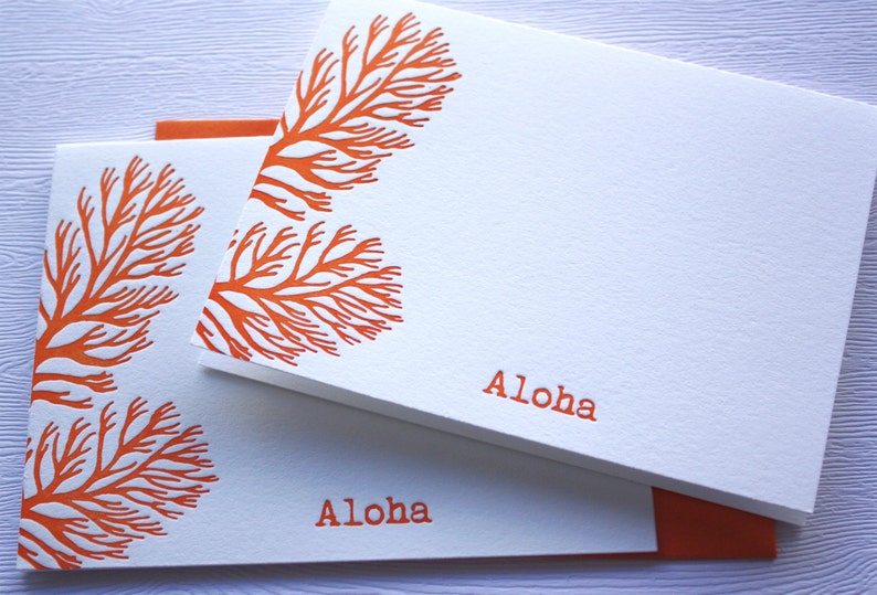 Ocean Coral Letterpress Folded Cards Aloha Mahalo image 5