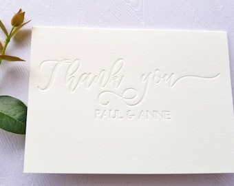 Personalized Thank You Cards Letterpress Calligraphy Blind Debossed Inkless