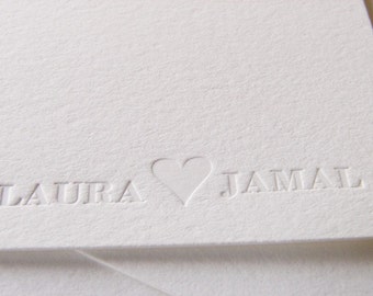 Personalized Letterpress Stationery Names with Heart (Set 20)