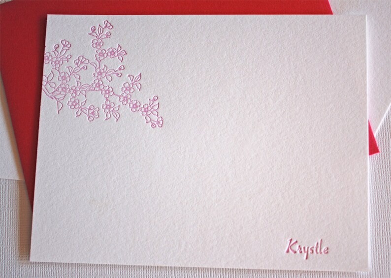 Personalized Letterpress Stationery Cherry Blossoms Spring Pink image 4